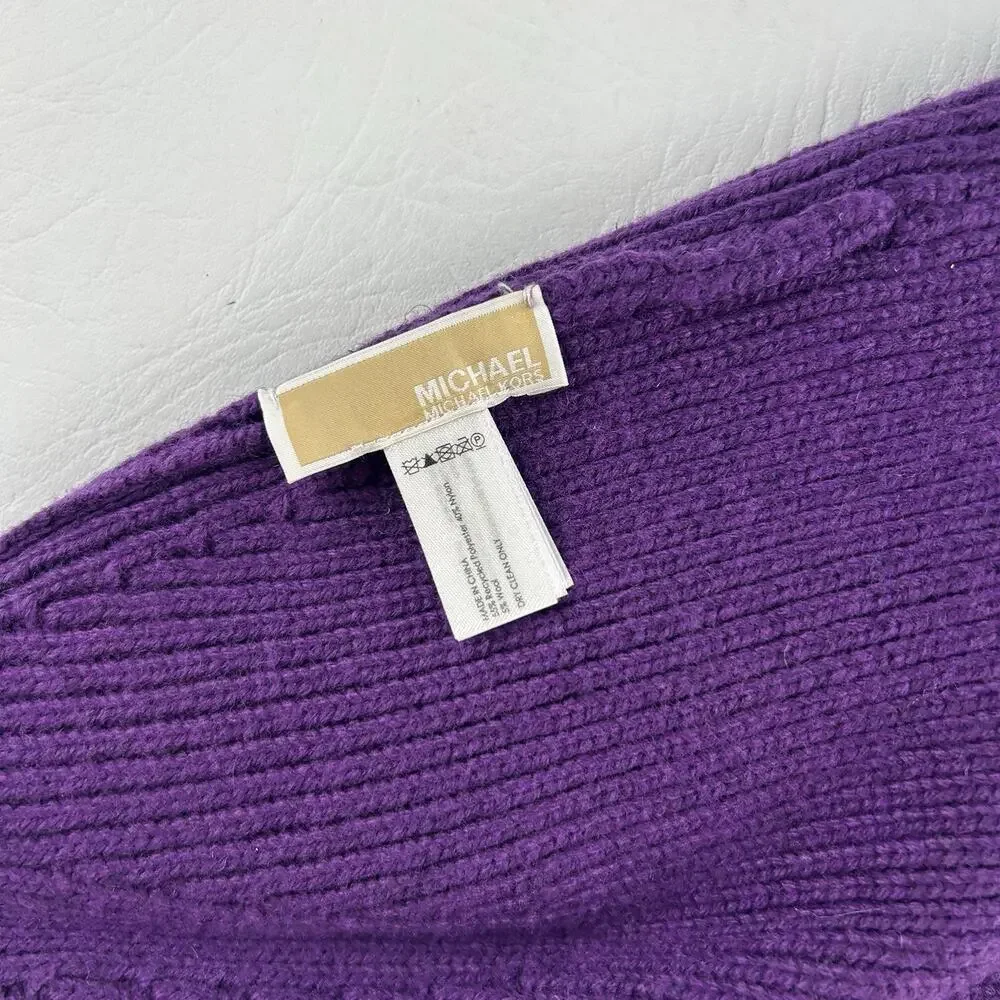 Michael Kors Purple Cuffed Beanie Women’s Wool Blend Ribbed Knit Logo Hat